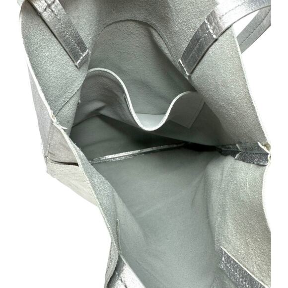 Madewell Silver The Magazine Leather Tote Bag Metallic Shoulder - Picture 7 of 10